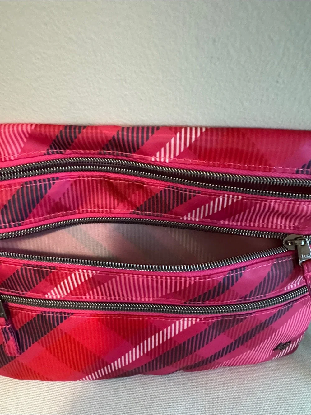 LUG Kickline Berry Plaid Triple Zip Pouch